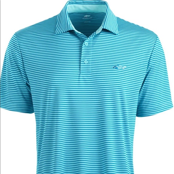 Attack Life By Greg Norman Men's Ombre Chevron Jacquard Polo, Light Pool Blue, S - Picture 1 of 6